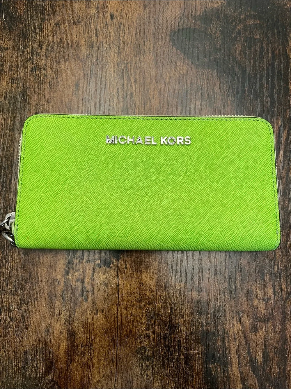 Michael Kors Slime Lime Green Chartreuse Lime Zip Around Wallet Handbag Neon